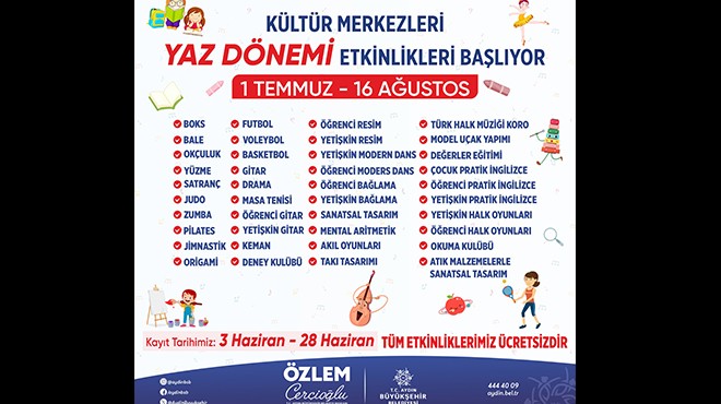 Aydın Büyükşehir Belediyesi’nden dolu dolu yaz kursları