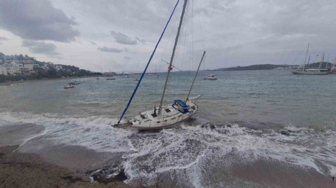 Bodrum'da fırtına yelkenliyi kıyıya sürükledi