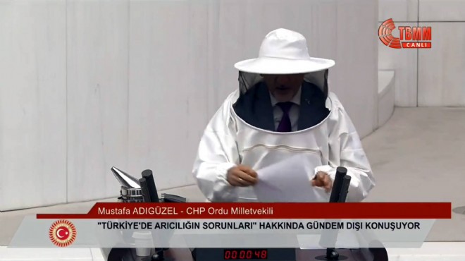 CHP'li Adıgüzel, Meclis kürsüsüne arıcı kıyafetiyle çıktı