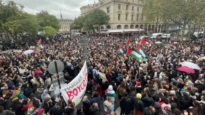 Paris'te yasağa rağmen Filistin'e destek gösterisi